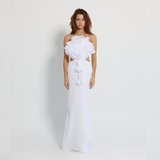 Long Backless White Dress with straps, Mermaid Line Dress - GINAKIM