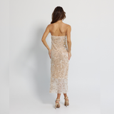 Neutral colour, off shoulder straight lined midi party dress - GINAKIM