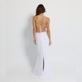 Long Backless White Dress with straps, Mermaid Line Dress - GINAKIM