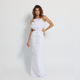 Long Backless White Dress with straps, Mermaid Line Dress - GINAKIM