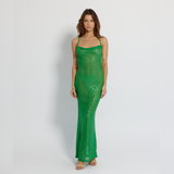 Green backless sequin maxi dress with adjustable strap and cowl neckline - GINAKIM