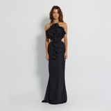 Long Backless Black Dress with straps, Mermaid Line Dress - GINAKIM