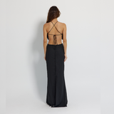 Long Backless Black Dress with straps, Mermaid Line Dress - GINAKIM