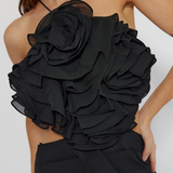 Long Backless Black Dress with straps, Mermaid Line Dress - GINAKIM