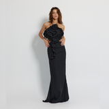 Long Backless Black Dress with straps, Mermaid Line Dress - GINAKIM