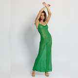 Green backless sequin maxi dress with adjustable strap and cowl neckline - GINAKIM