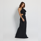 Long Backless Black Dress with straps, Mermaid Line Dress - GINAKIM