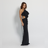 Long Backless Black Dress with straps, Mermaid Line Dress - GINAKIM