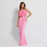 Long Backless Pink Dress with straps, Mermaid Line Dress - GINAKIM