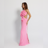 Long Backless Pink Dress with straps, Mermaid Line Dress - GINAKIM