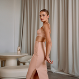 Adjustable pink straps bra top and midi length skirt set | Gina Kim