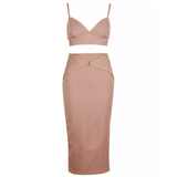 Adjustable pink straps bra top and midi length skirt set | Gina Kim