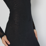 Black Long sleeve slim lined Rhinestones mesh midi length black dress - GINAKIM