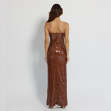 Petal shaped beautiful brown slim line long sequins dress - GINAKIM