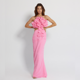 Long Backless Pink Dress with straps, Mermaid Line Dress - GINAKIM