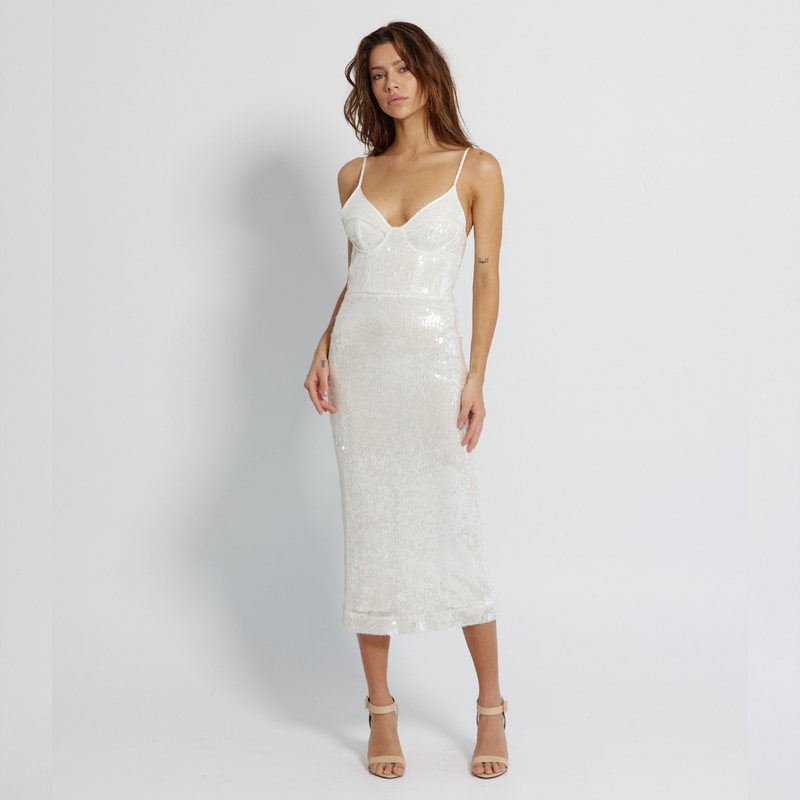 Simple slim midi sequins dress with structured bra with strap - GINAKIM