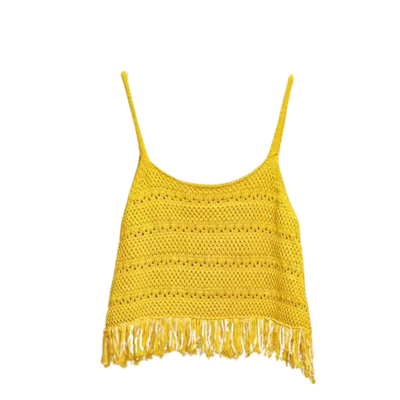 Yellow Short fringed knitted tank top | Gina Kim