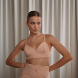Adjustable pink straps bra top and midi length skirt set in a close look | Gina Kim