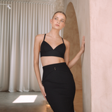 Adjustable black straps bra top and midi length skirt set |  Gina Kim