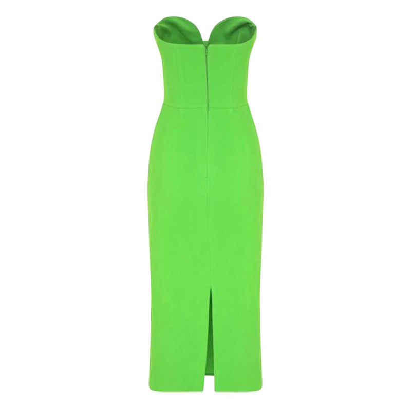 Strapless solid green coloured mid-calf length dress from the back  | Gina Kim