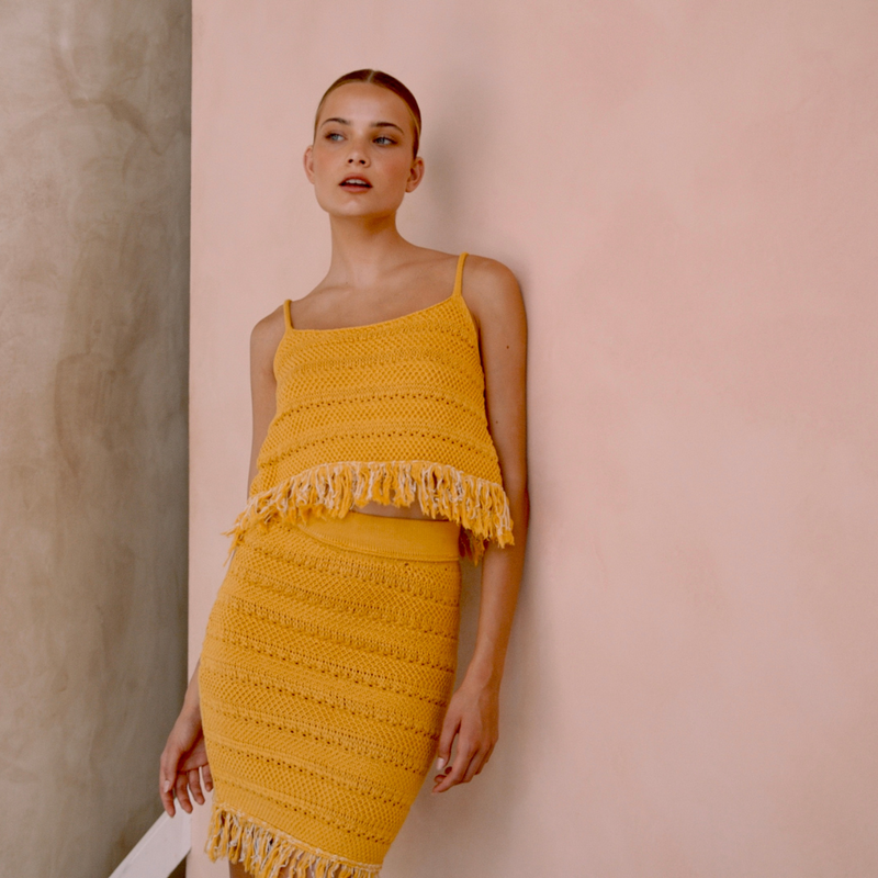 Fringe top skirt yellow