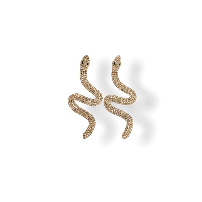 2 Gold Shiny Full Rhinestone Snake Shape Earrings | Gina Kim