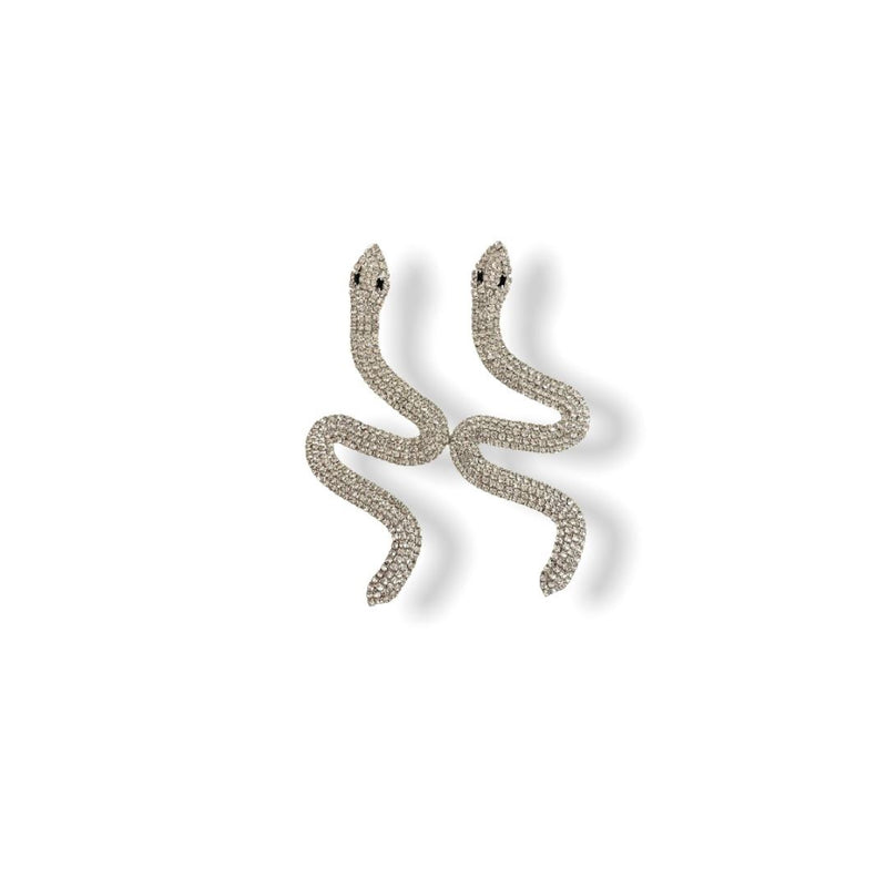 2 Silver Shiny Full Rhinestone Snake Shape Earrings | Gina Kim