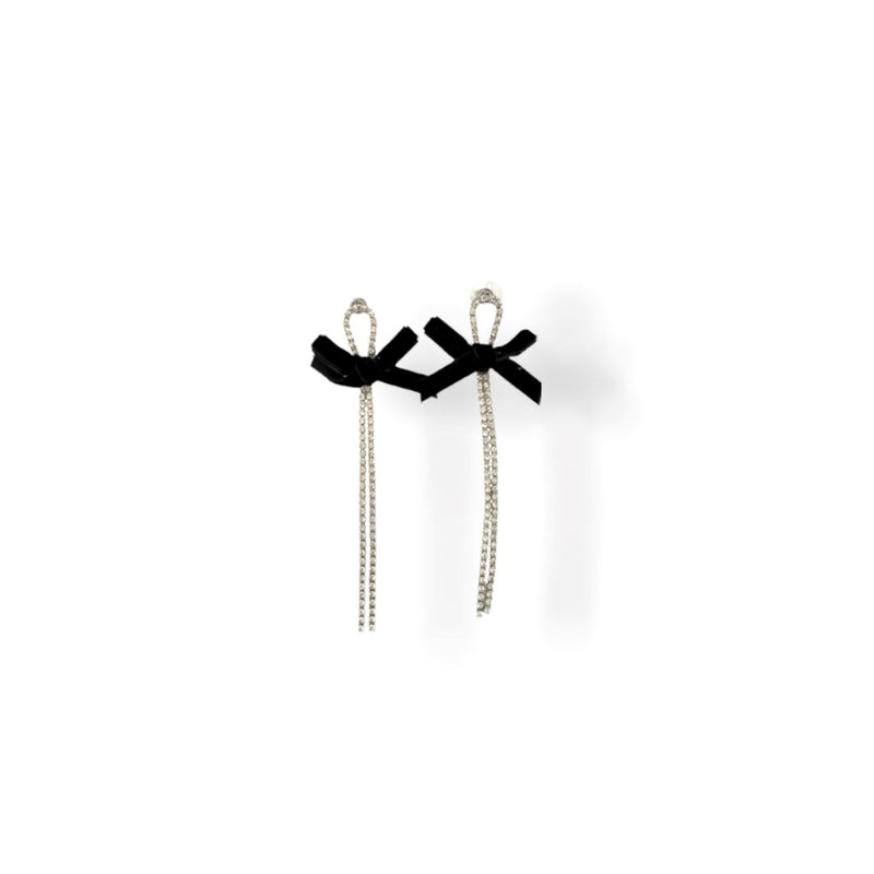 Zinc Alloy & Satin Ribbon Bowknot long Crystal drop earring | Gina Kim